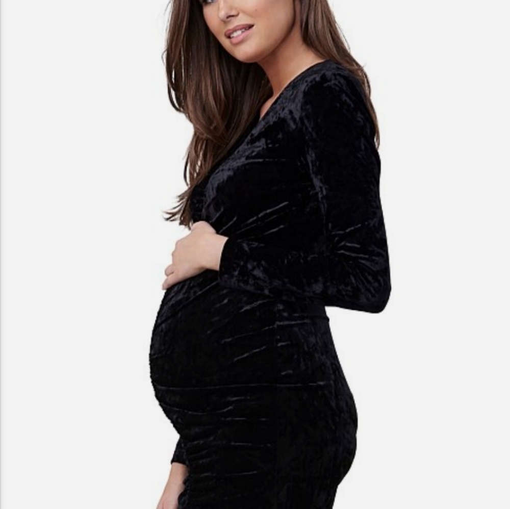 Ripe Maternity Velvet Ruched Dress